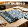 Circular printed kitchen draining mat, household countertop and tableware draining mat, double-layer thickened absorbent table mat, 2 pieces set Item Picture